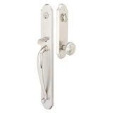 Front entry door handle set with deadbolt and grip handle, exterior hardware, front view