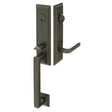 Exterior door handle set with deadbolt and pull handle, modern entry hardware, front view