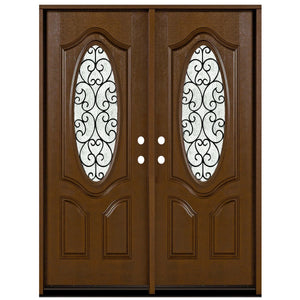 Fiberglass Door Iron Scroll Work Rain Glass  FD800W