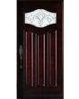 Single front entry door with decorative glass panel and elegant Paris-style design, straight-on view